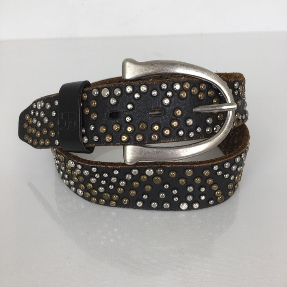 ? Accessories - Brown Genuine Leather Belt Mixed Metal Studs Silver Tone Buckle Women’s Size L